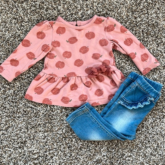 6-9M✨Autumn Apple Outfit Top and Jeans - Picture 1 of 8